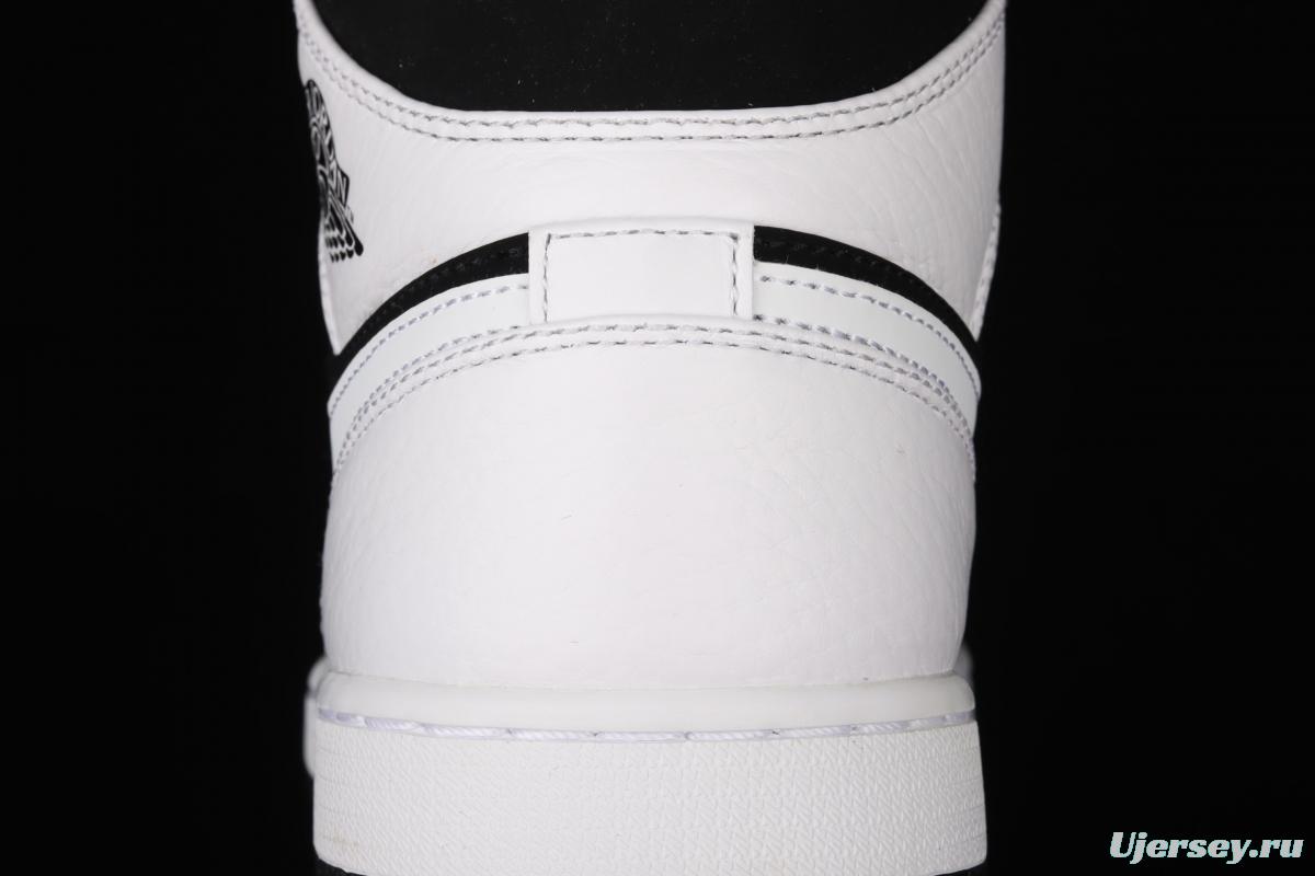 Air Jordan 1 Mid black and white panda basketball shoes 554724-113
