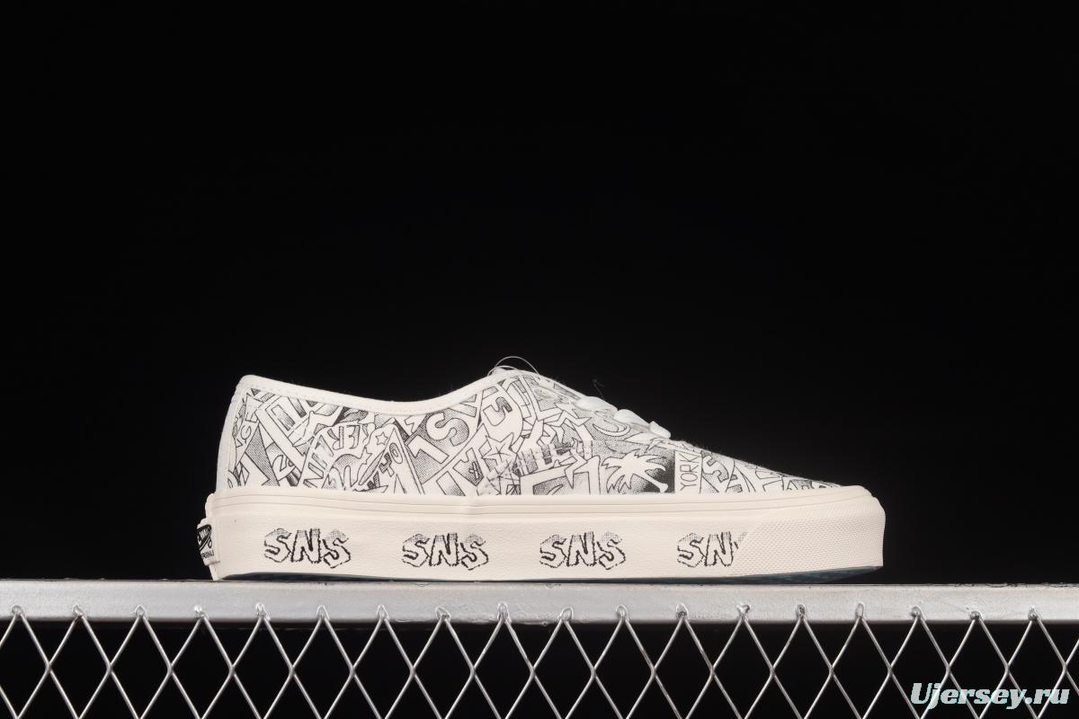 Vans Vault x SNS Joint Black and White Illustration Beach Print Vintage Canvas Sneakers VN0A4BV9676