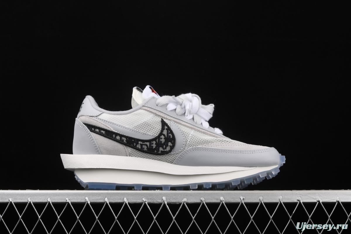 Dior x Sacai x NIKE LVD Waffle Daybreak co-signed catwalk style double hook Swoosh running shoes BV0073-068,