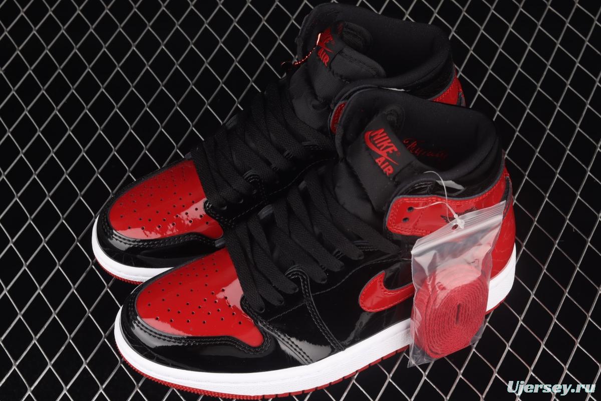 Air Jordan 1 High OG Bred Patent lacquered leather black and red high top basketball shoes 575441-063