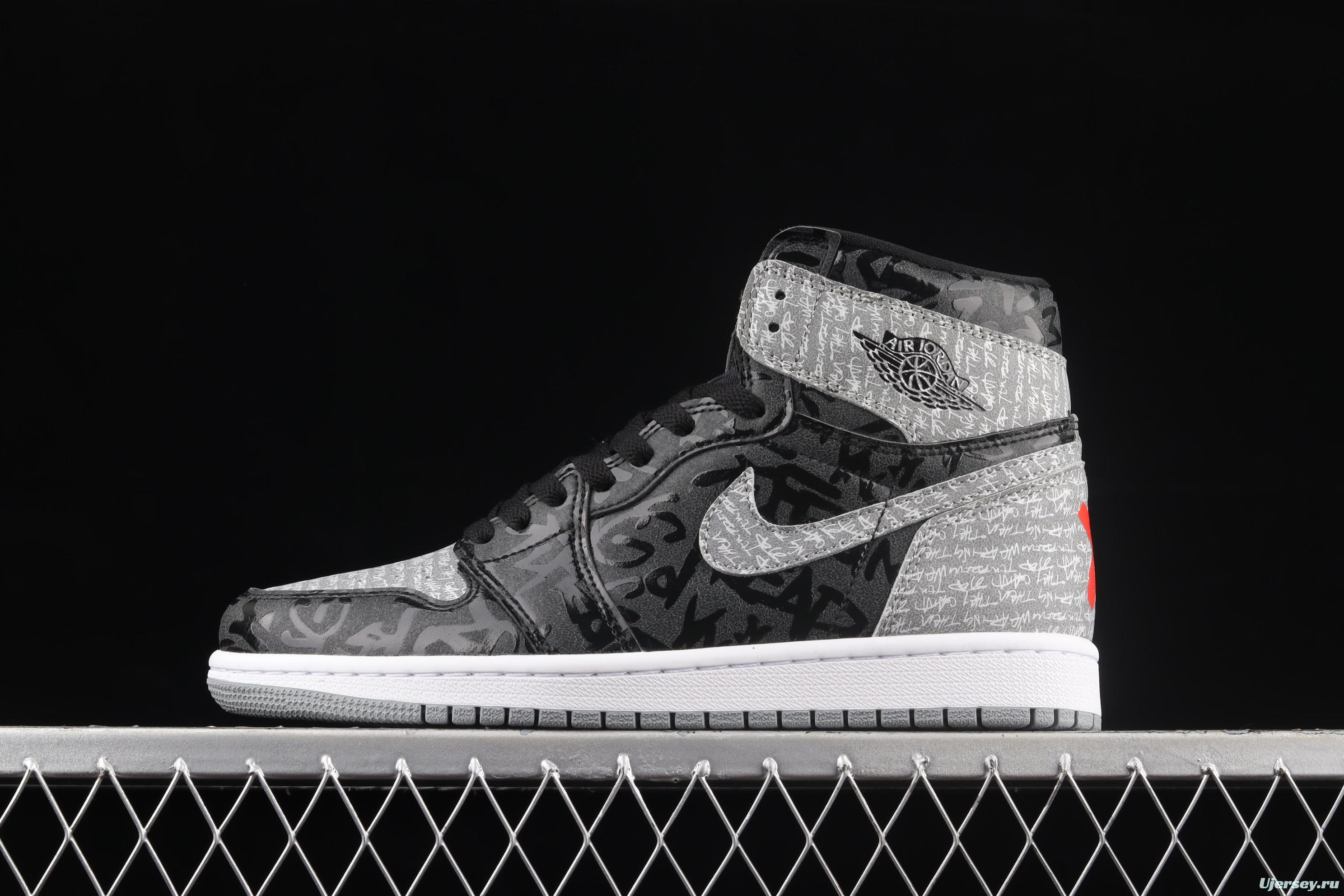 Air Jordan 1 High OG Rebellionaire black gray prohibited to wear Rebel high-top basketball shoes 555088-036