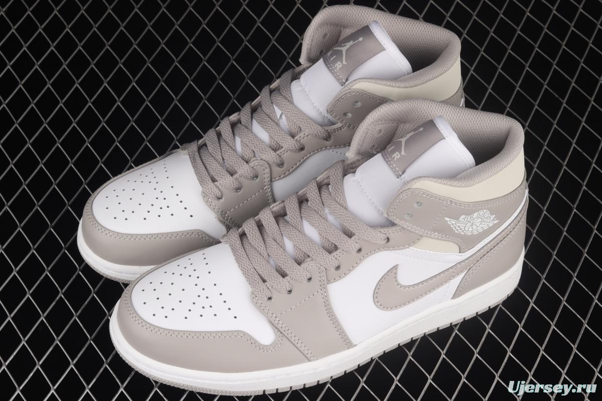 Air Jordan 1 Mid grey middle-top basketball shoes of the Central Asian Hemp College 554724-082