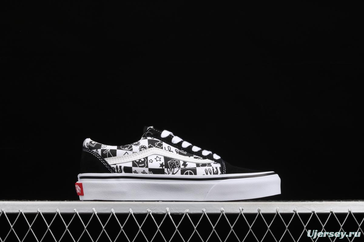 Vans Old Skool black-and-white graffiti printed low-top shoes VN0A7Q2J6U6