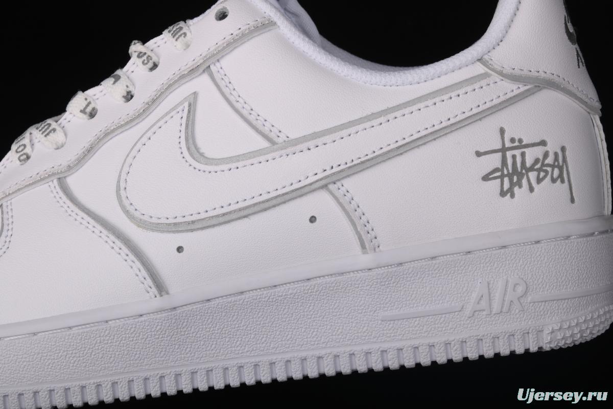 Stussy x Nike Air Force 1 Low Stussy co-named white dazzling color reflective low-top casual board shoes BQ6246-019