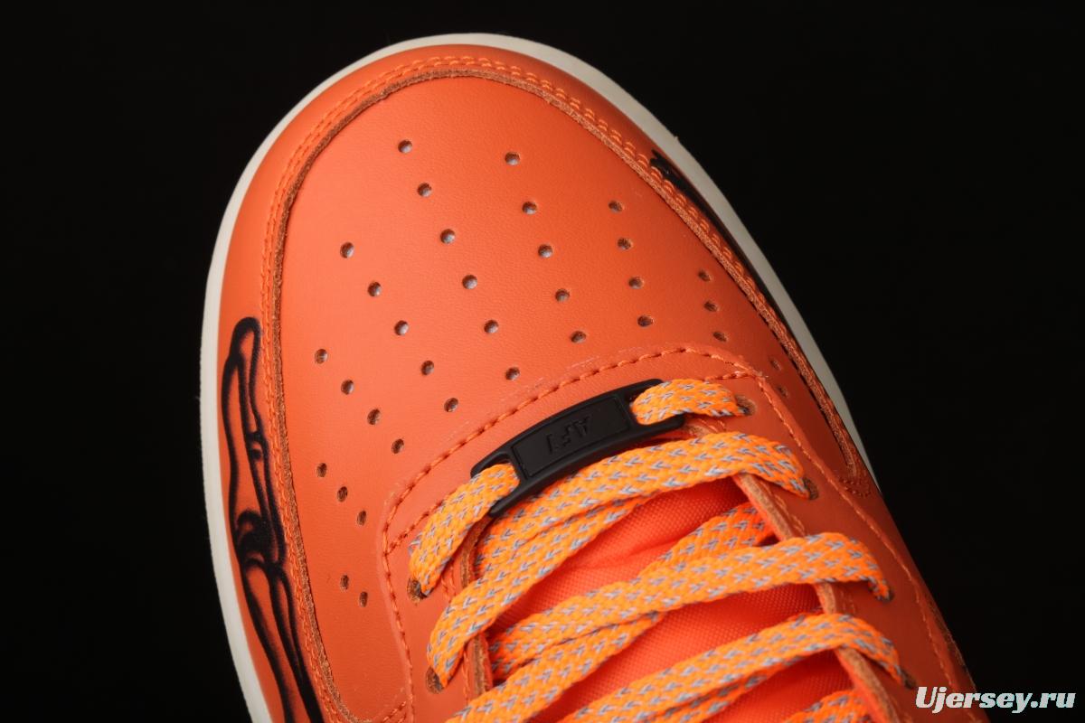 NIKE Air Force 1 Mid'07 Skeleton QS Halloween orange luminous skeleton limited casual board shoes CU8067-801