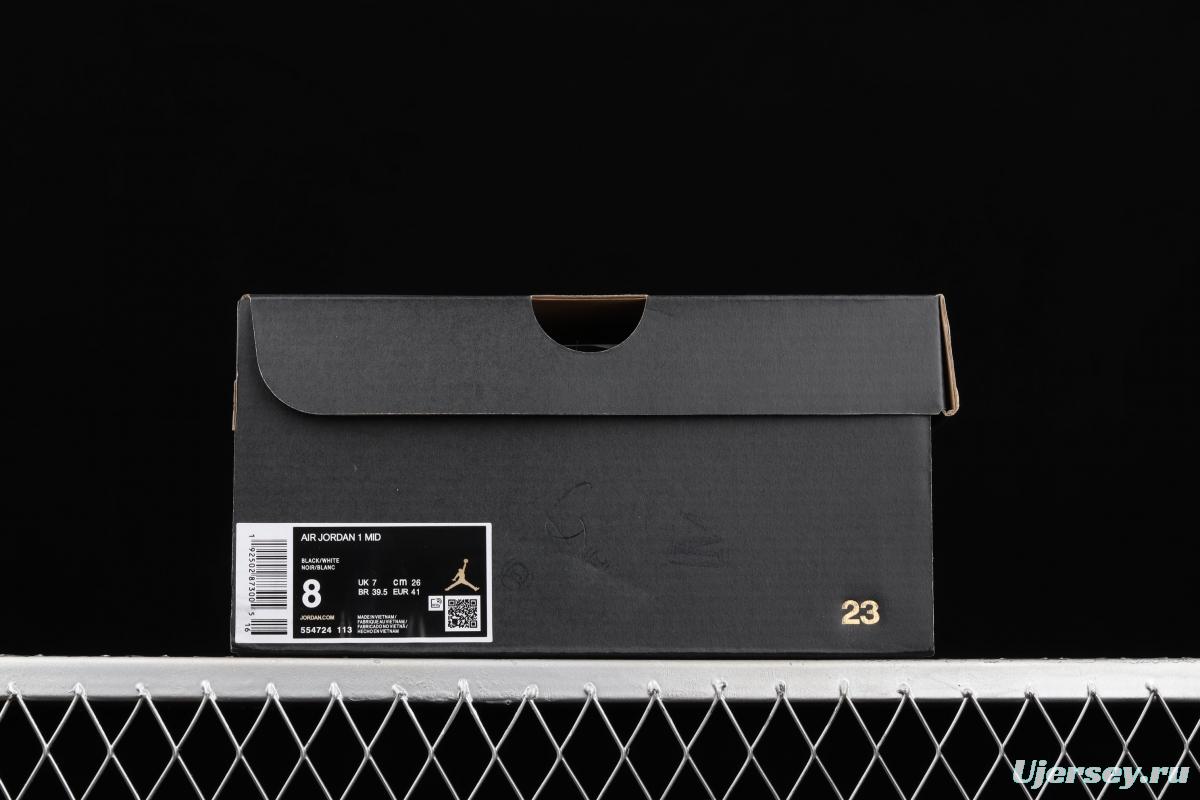 Air Jordan 1 Mid black and white panda basketball shoes 554724-113