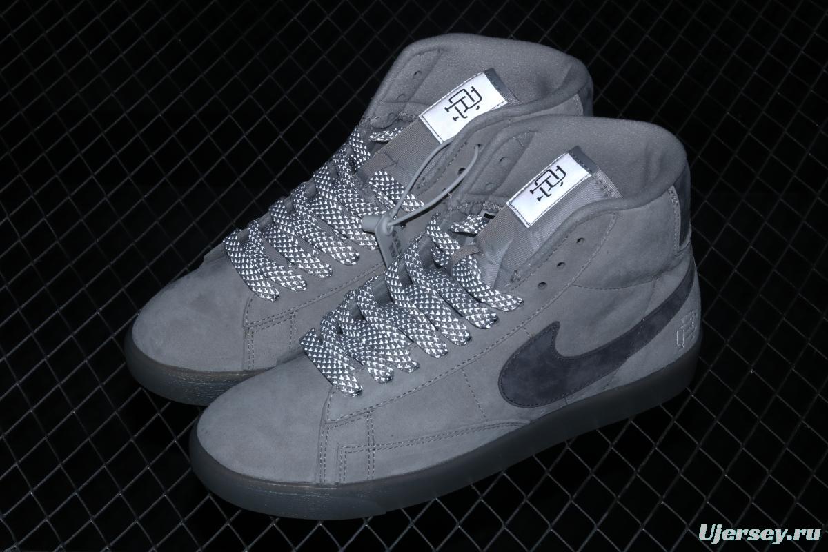 Reigning Champ x NIKE Blazer Mid Retro defending champion joint top suede 3M reflective high upper shoes 371761-900