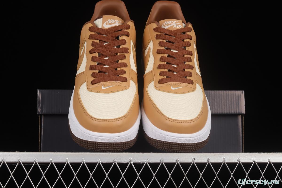 NIKE Air Force 1'07 Low milk tea brown canvas leather color matching low-top casual sneakers DJ6395-100