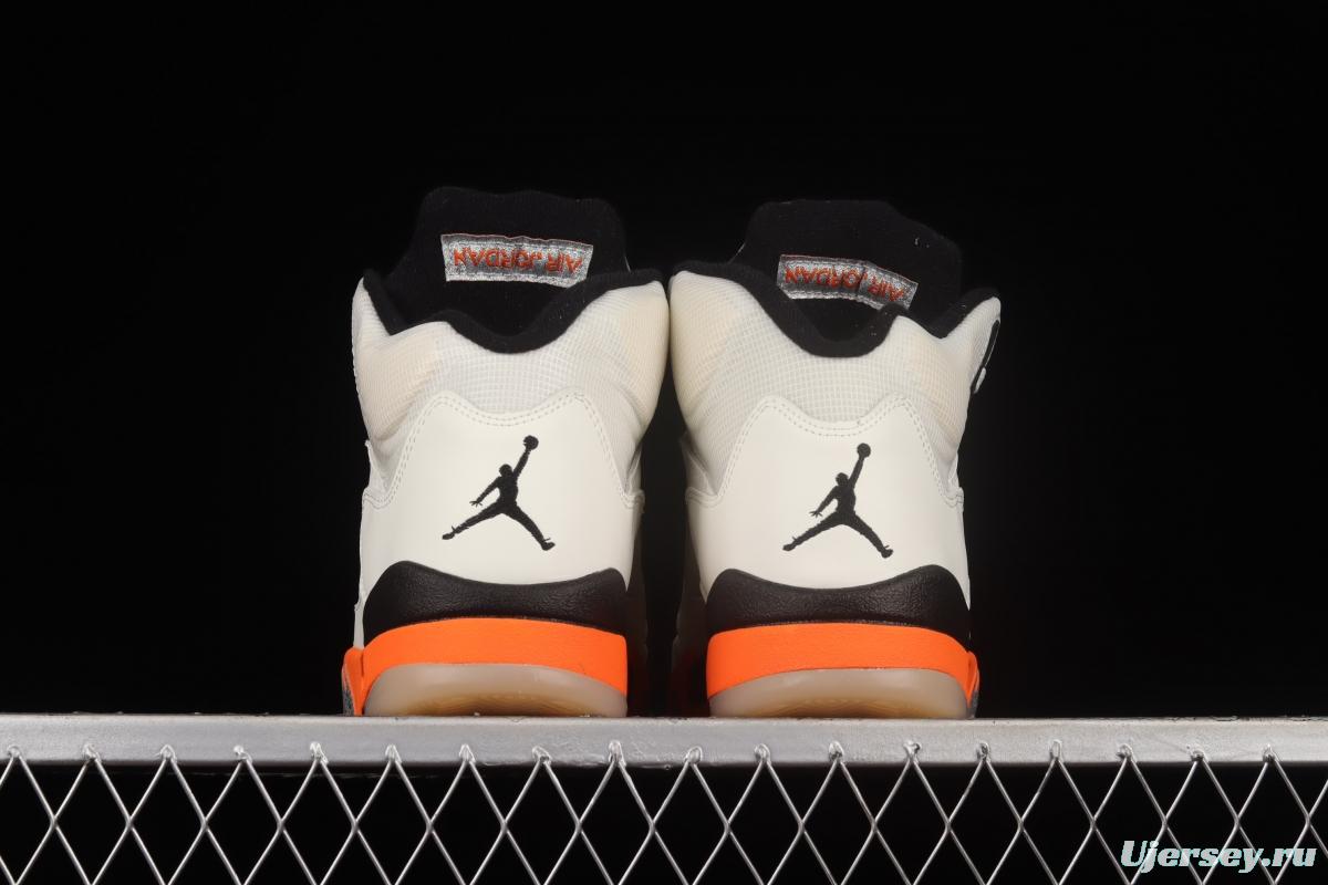Air Jordan 5 Shattered Backboard white orange buckle shredded high top basketball shoes DC1060-100