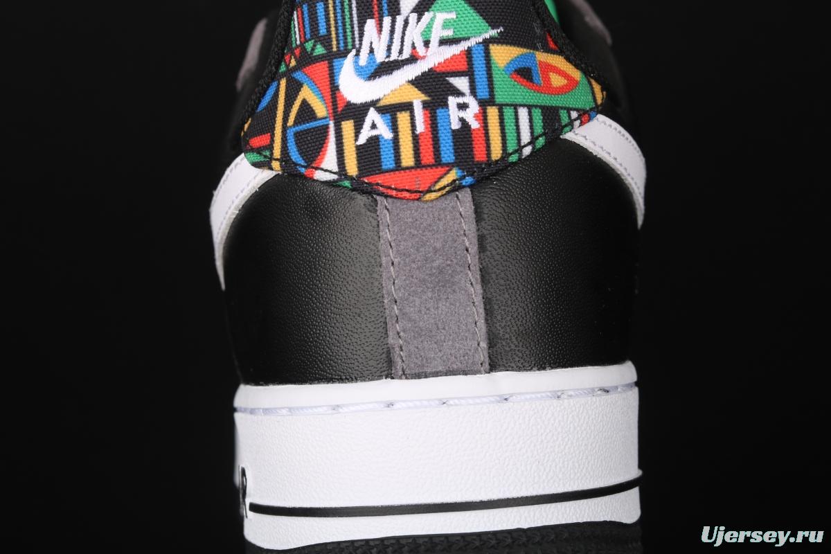 NIKE Air Force 1x07 Low black and white embroidered low-top casual board shoes DC1483-001