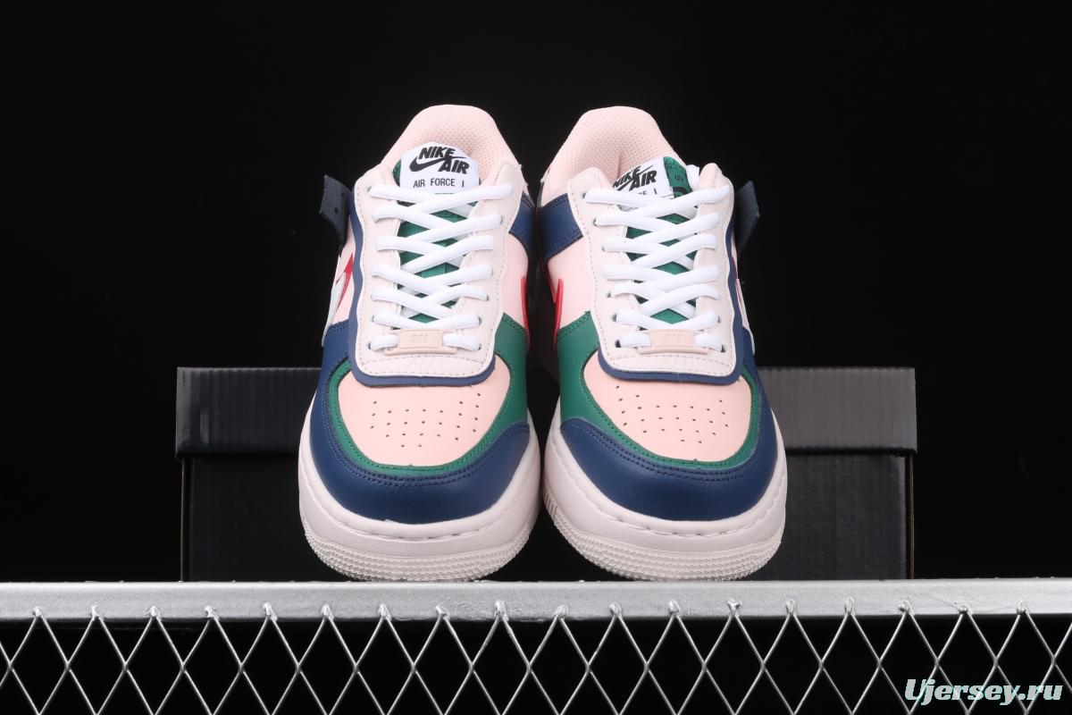 NIKE Air Force 1 ShAdidasow blue, pink and green light weight heightened low-top white board shoes CI0919-400