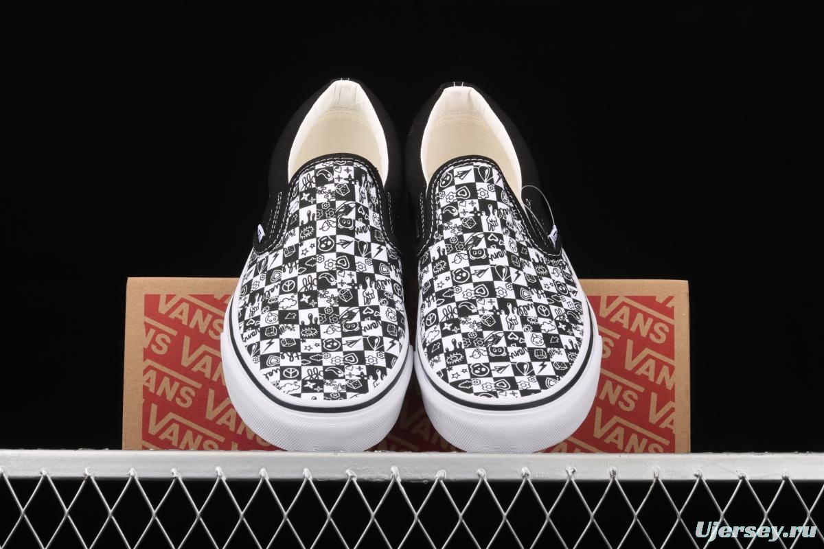 Vans Classics Slip-On lazy black-and-white graffiti printed low-top shoes VN000EYEBWW