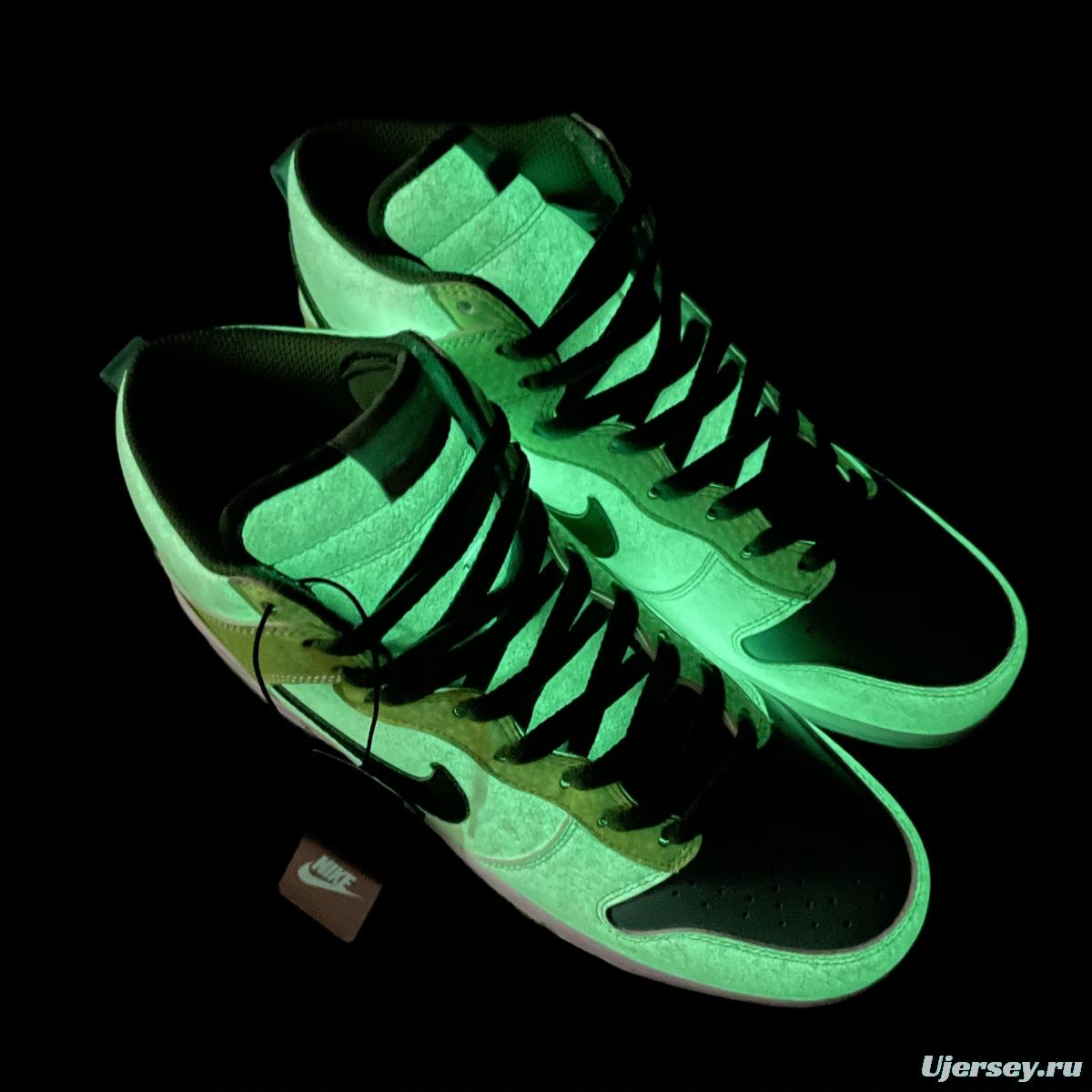 NIKE DUNK High Premium 'Glow In The Dark 2' luminous white and green dunk series retro high-top leisure sports skateboard shoes 312786-131