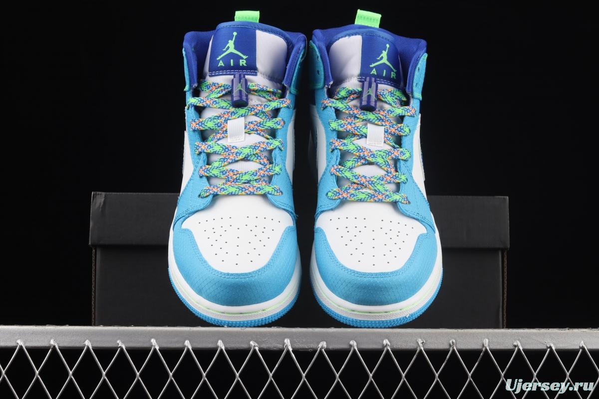 Air Jordan 1 Mid blue and green Chinese culture basketball shoes DA8010-400