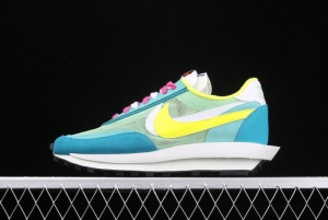 Sacai x NIKE LVD Waffle Daybreak co-signed catwalk style net gauze leather splicing double hook Swoosh running shoes BV0073-600