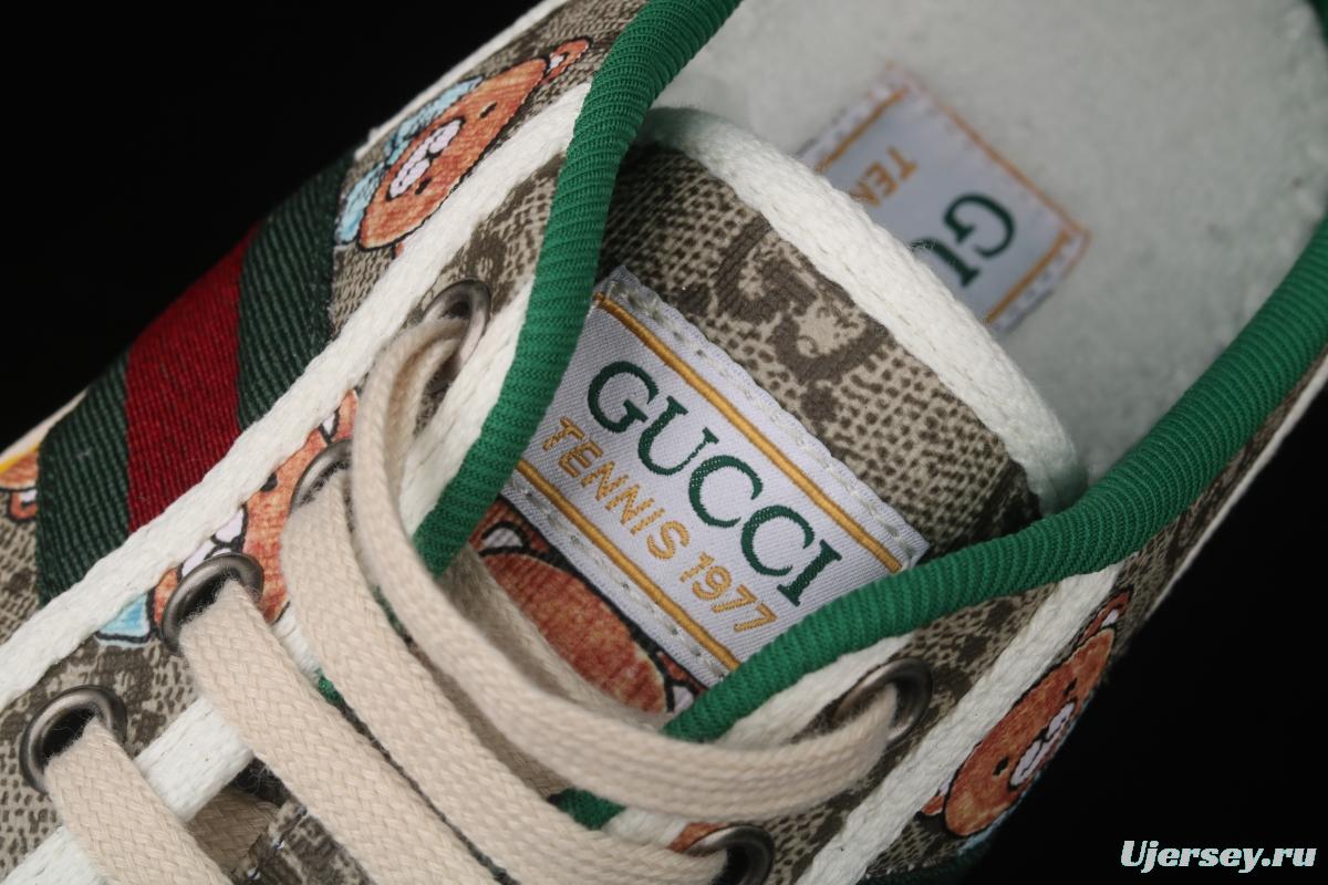 Gucci Tennis 1977 Print Sneaker canvas bear printed retro leisure sports board shoes