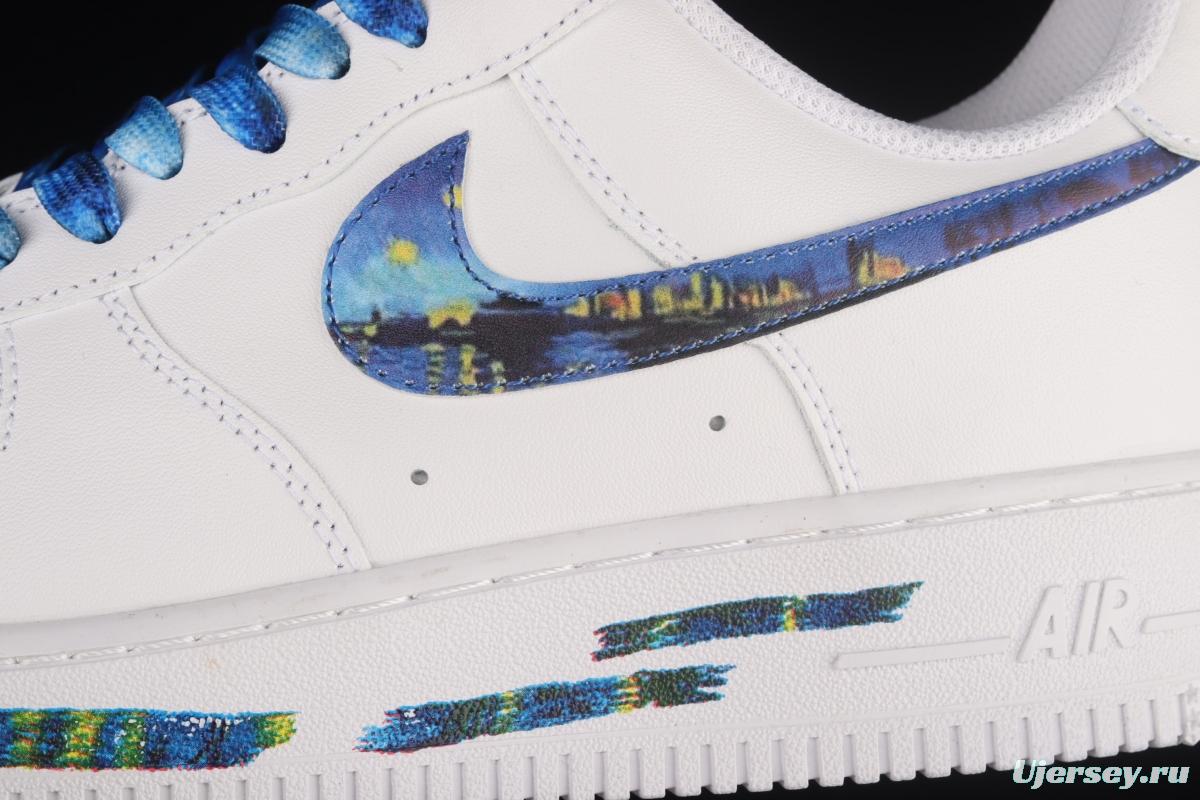 NIKE Air Force 1x 07 Lx graffiti white and blue low upper shoes 314192-117