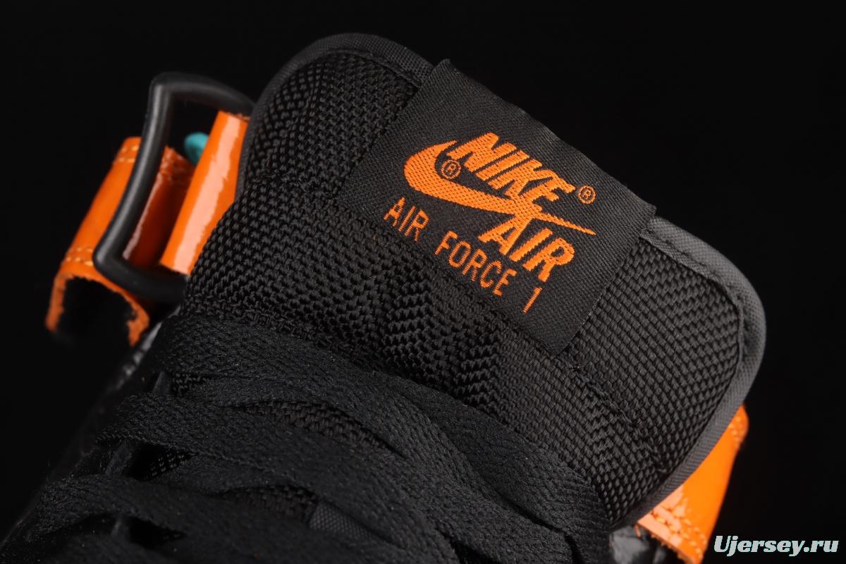 NIKE Air Force 1o07 Mid lacquered leather black orange color counterhook Zhongbang casual board shoes 804609-188