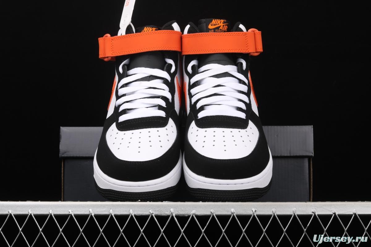 NIKE Air Force 1o07 Mid black orange color matching medium top casual board shoes 554724-058