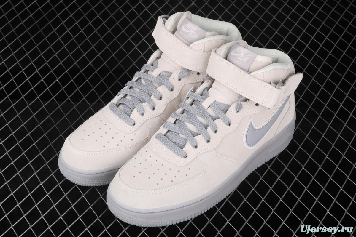 NIKE Air Force 1x 07 Mid air force light blue gray suede 3m reflective Zhongbang leisure board shoes 315123-002