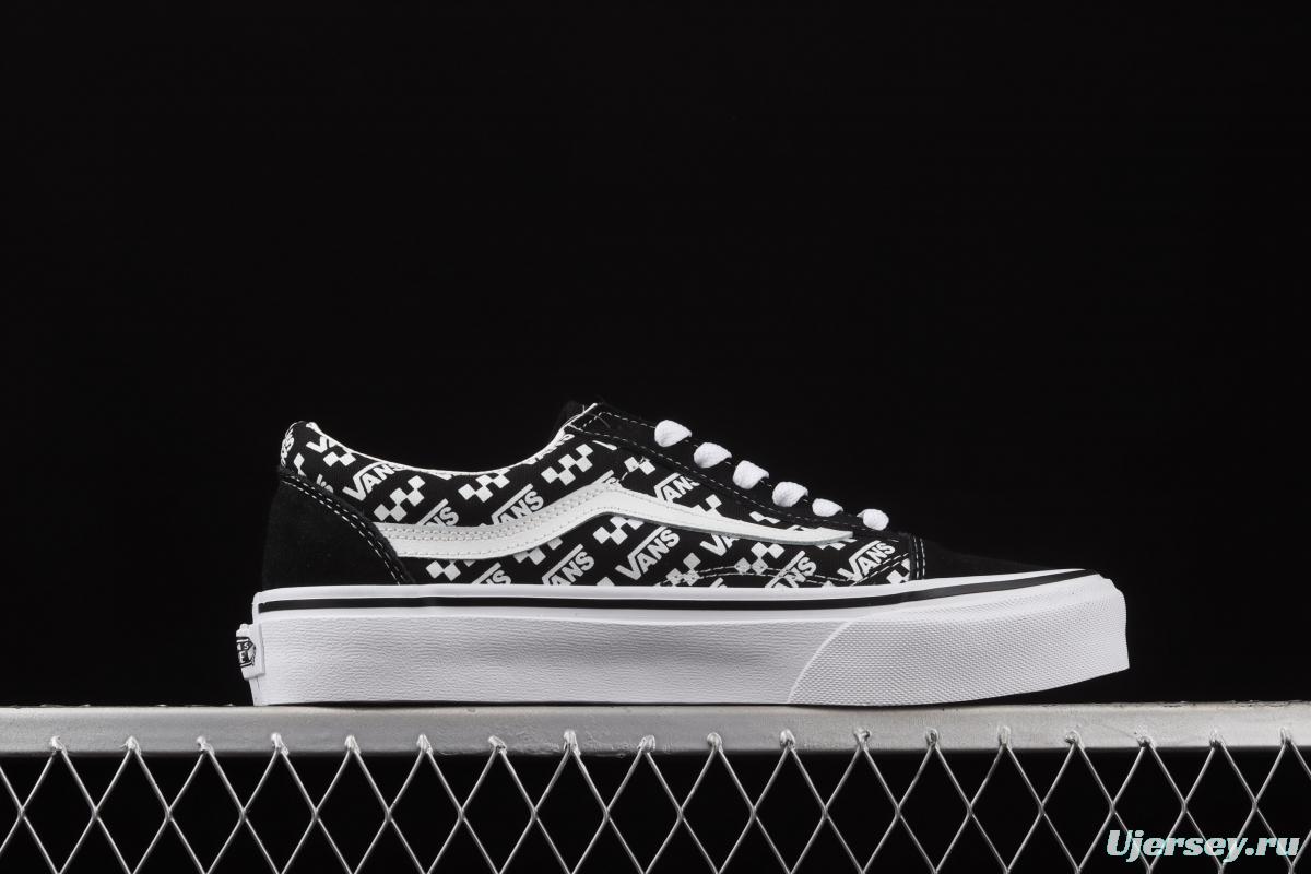 Vans Old Skool black checkerboard side printed striped letter low upper board shoes VN0A4U3BTEZ