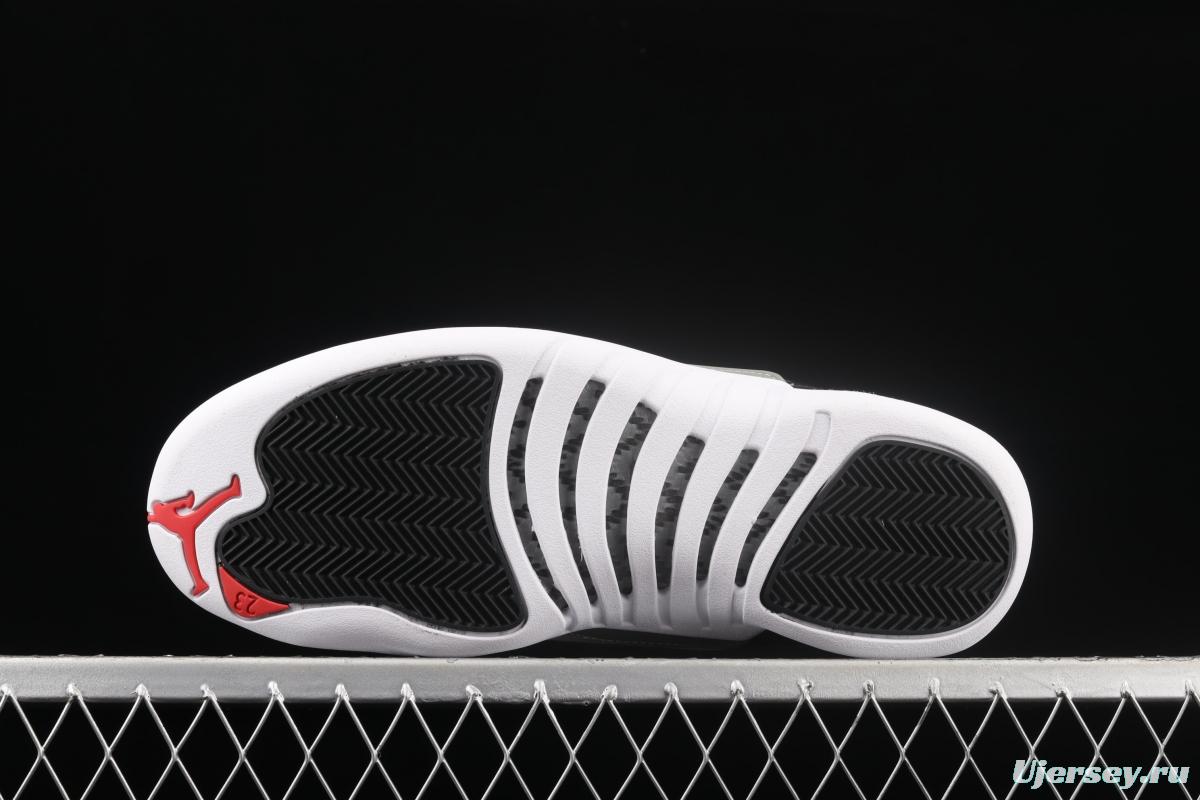 Air Jordan 12 Reverse Taxi 2 2 black and white silver buckle head genuine carbon basketball shoes 130690-001