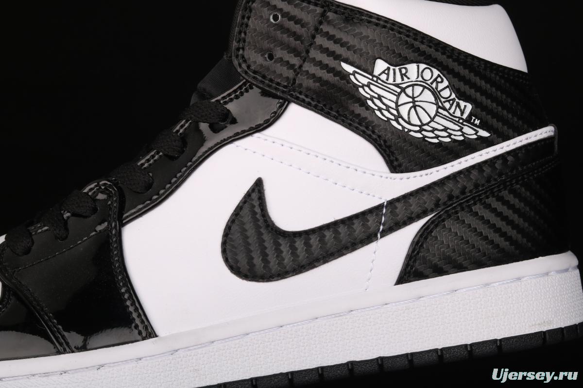 Air Jordan 1 Mid All-Star Bang all-Star Black and White lacquered Leather Leather Leisure Sport Board shoes DD1649-001