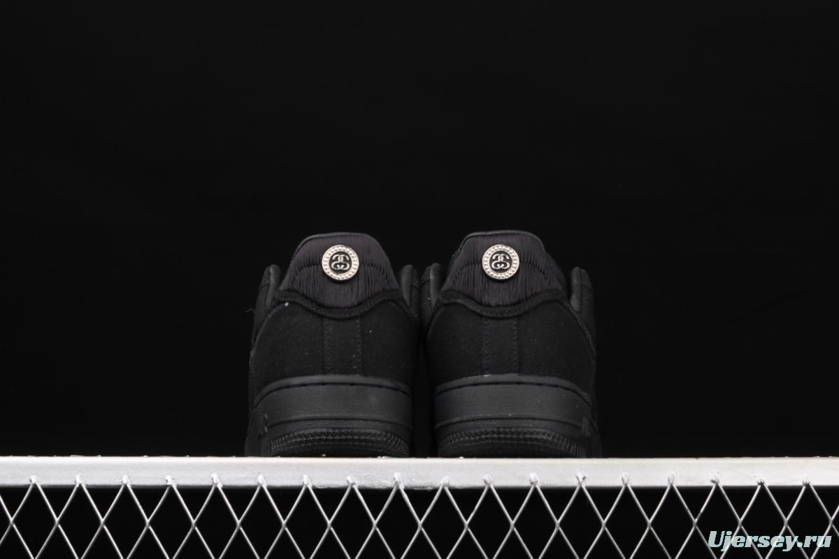 Stussy x NIKE Air Force 1 Low Black Cool Air Force low side black linen electric embroidered hook low upper board shoes CZ9084-001