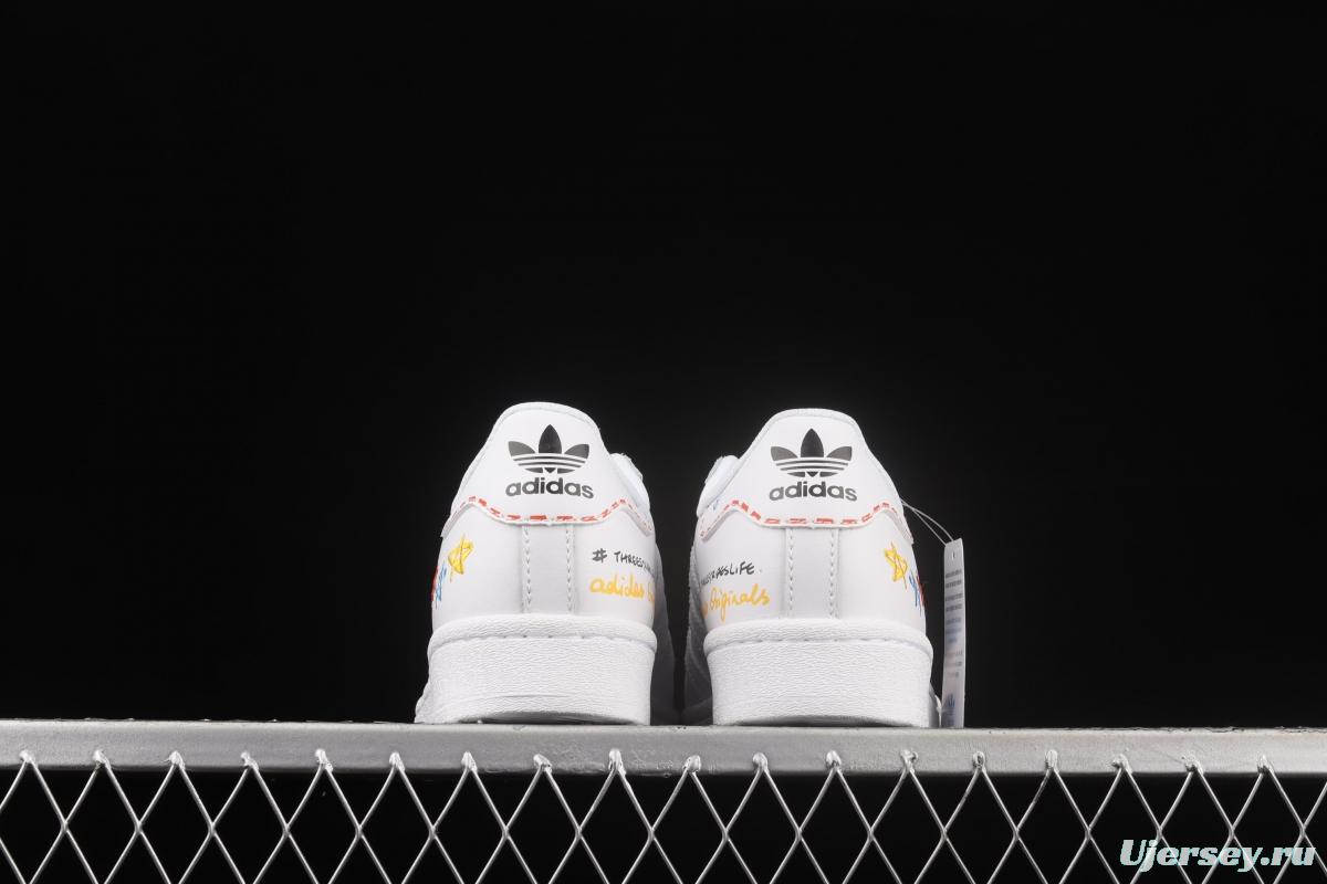Adidas Originals Superstar GZ3034 shell head child fun graffiti decoration leisure board shoes