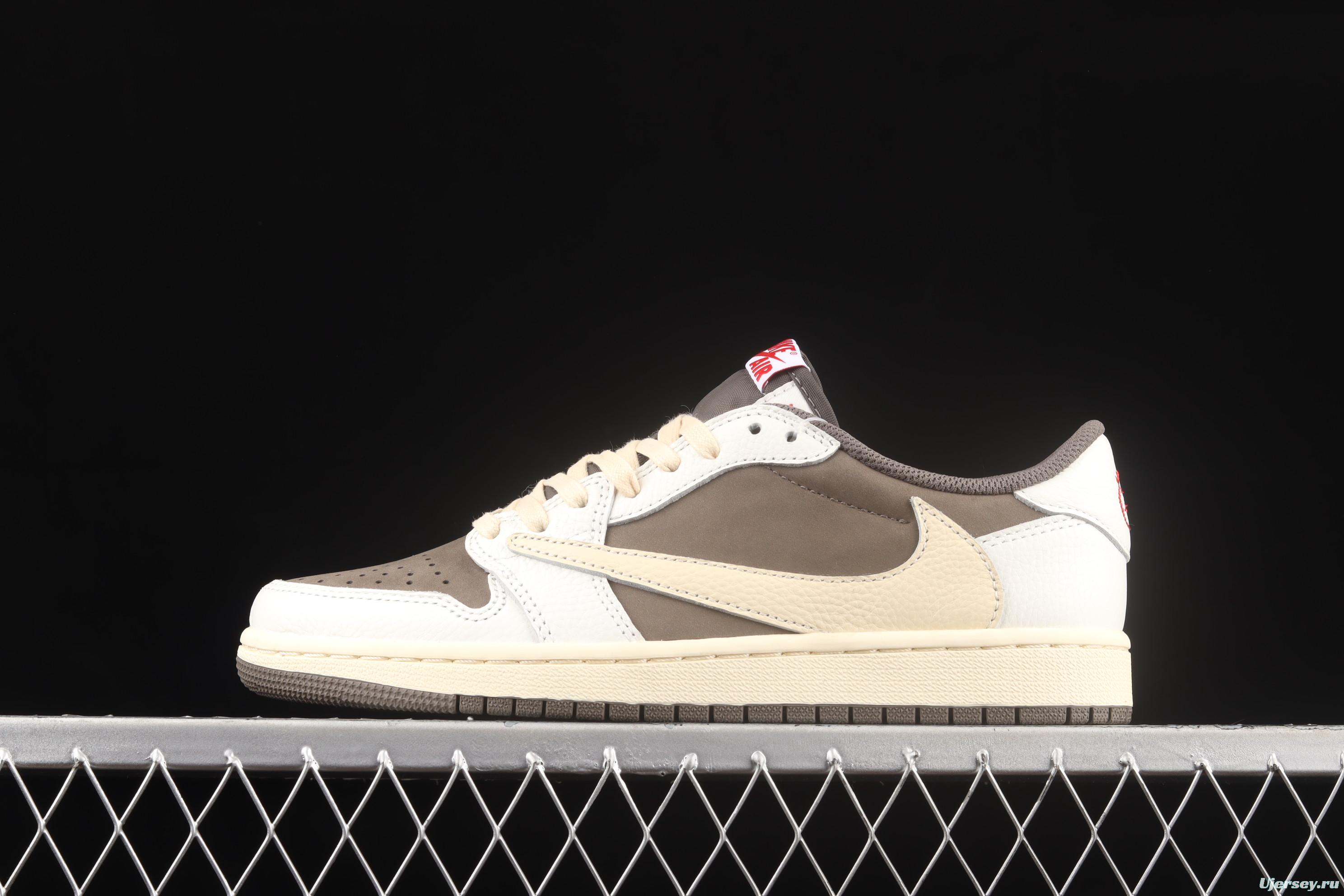 Travis Scott x Air Jordan 1 Low OG Reverse Mocha reverse Mocha Brown and White Barb Co-branded Leisure Sports Basketball shoes DM7866-162