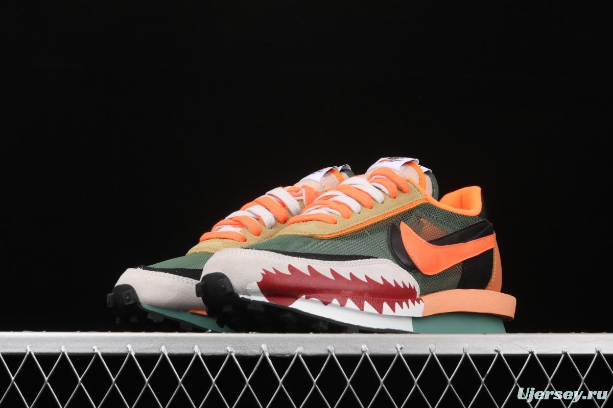 BAPE Shark Mouth x Sacai x Nike LVD Waffle Daybreak co-signed catwalk style double hook Swoosh running shoes BV0073-081