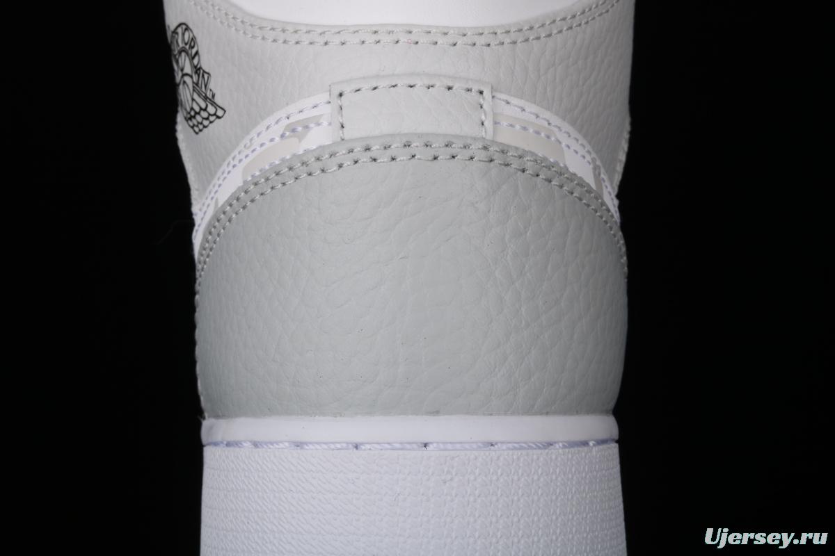 Air Jordan 1 Mid GS White Grey camouflage Bang Basketball shoes DD3235-100
