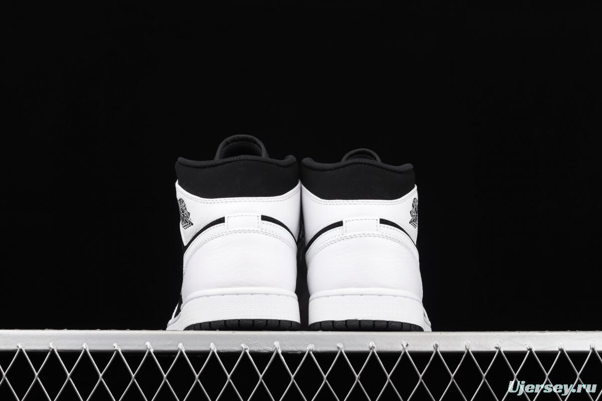Air Jordan 1 Mid black and white panda basketball shoes 554724-113