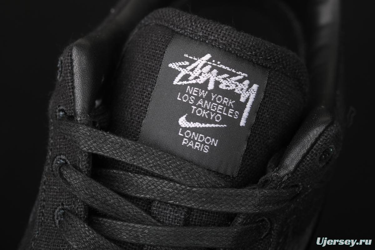 Stussy x NIKE Air Force 1 Low Black Cool Air Force low side black linen electric embroidered hook low upper board shoes CZ9084-001