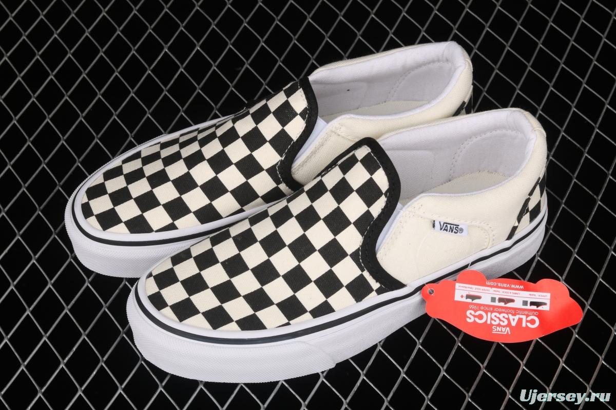 Vans Asher black and white checkerboard plaid Loafers Shoes retro low upper canvas casual shoes VN000SEQIPD