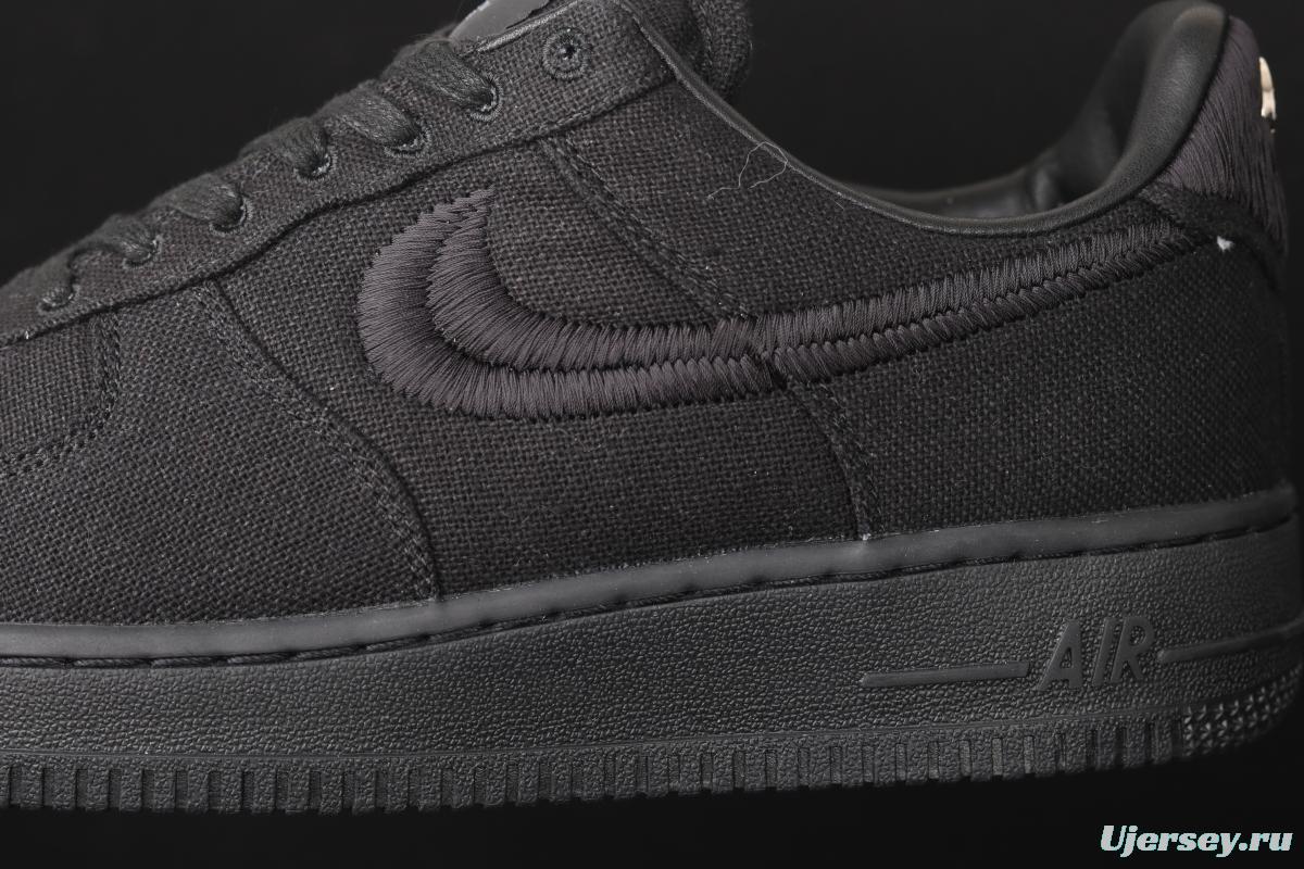 Stussy x NIKE Air Force 1 Low Black Cool Air Force low side black linen electric embroidered hook low upper board shoes CZ9084-001
