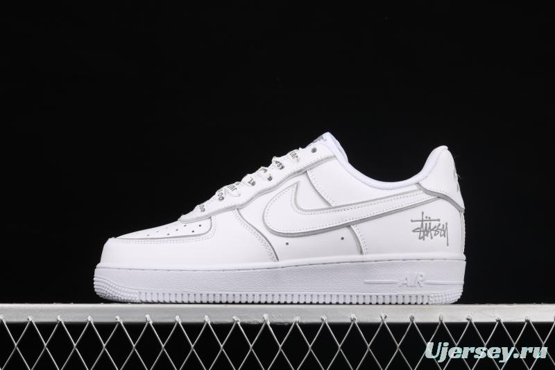 Stussy x Nike Air Force 1 Low Stussy co-named white dazzling color reflective low-top casual board shoes BQ6246-019