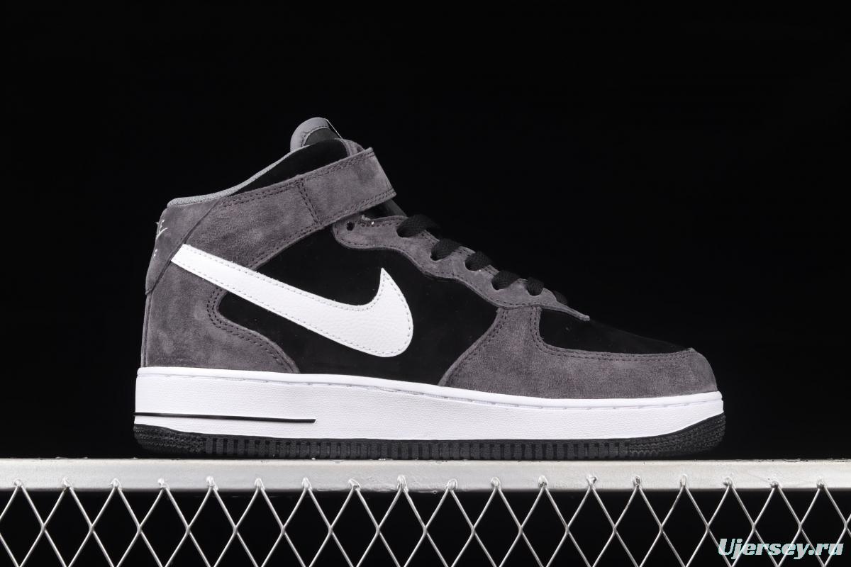 NIKE Air Force 1' 07 Mid dark black and gray suede medium top casual board shoes QT3369-996