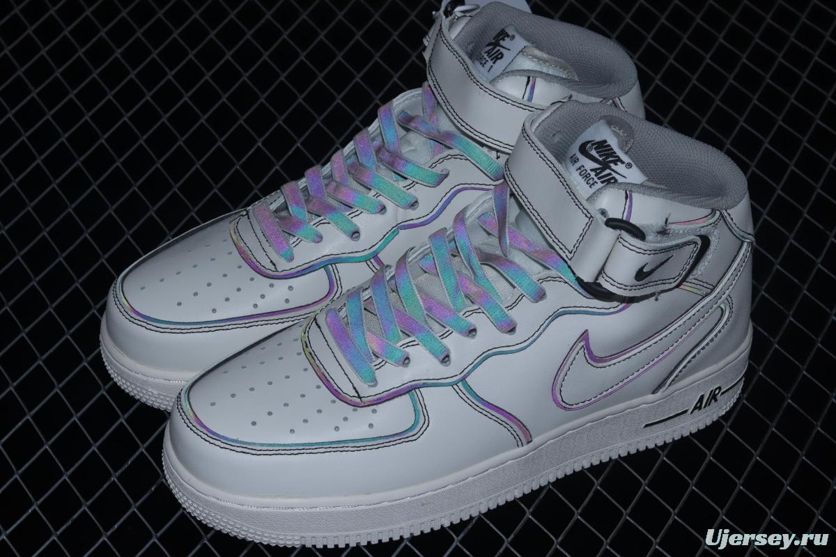 NIKE Air Force 1x 07 Mid laser rice white 3M reflective medium side leisure sports board shoes AQ2898-008