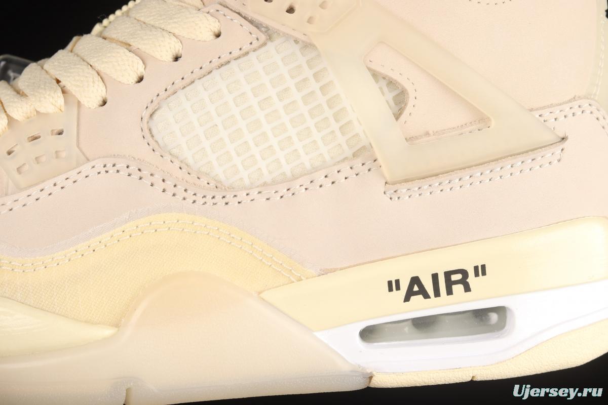 OFF-WHITE x Air Jordan 4 Retro Cream/Sail retro leisure sports culture basketball shoes CV9388-100