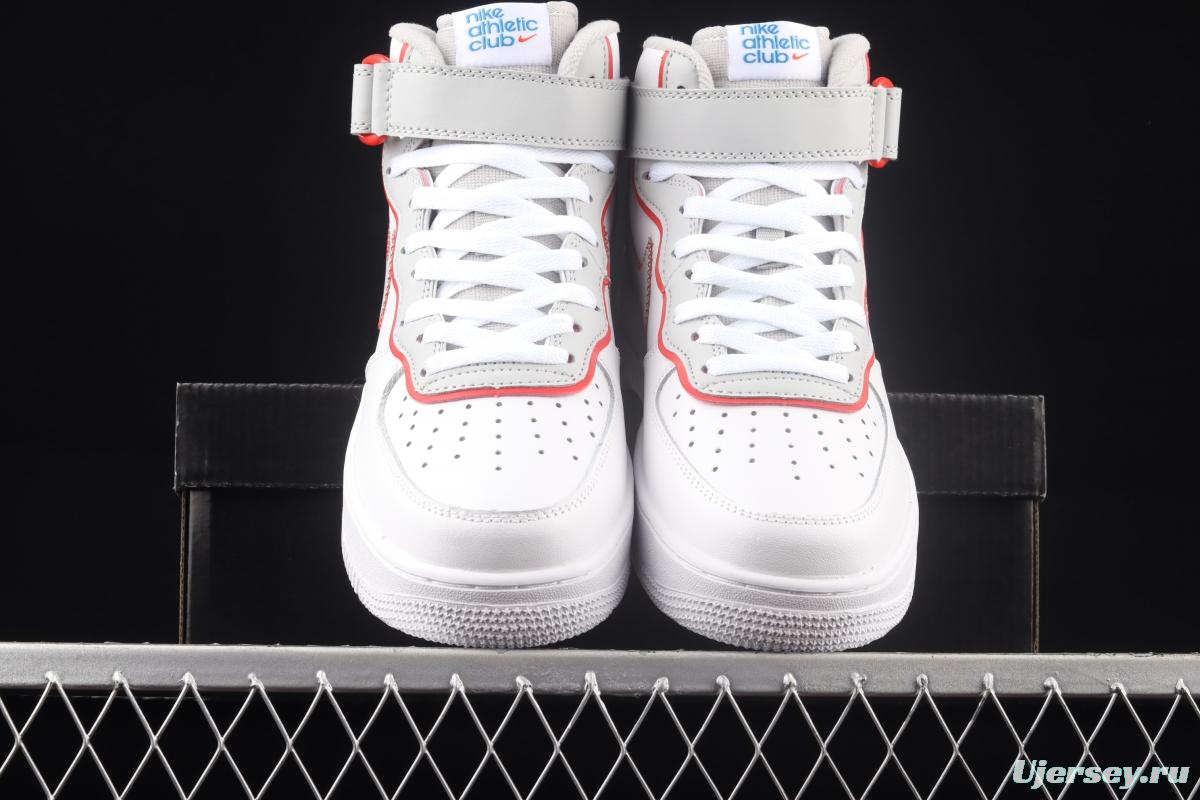 NIKE Air Force 1 Mid Athletic Club white and red medium top casual board shoes DH7451-100