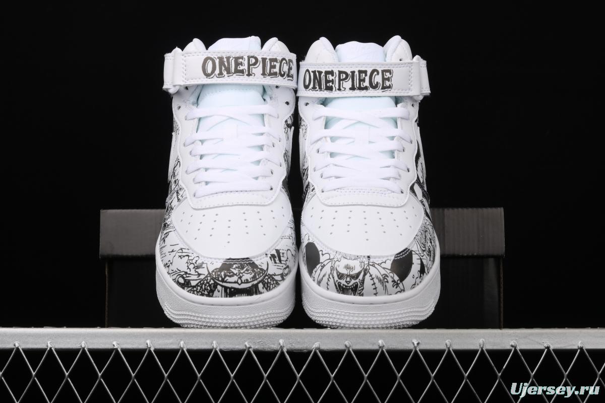 NIKE Air Force 1 High'07 Sea Thief King cartoon black and white cartoon high top board shoes AQ8020-100