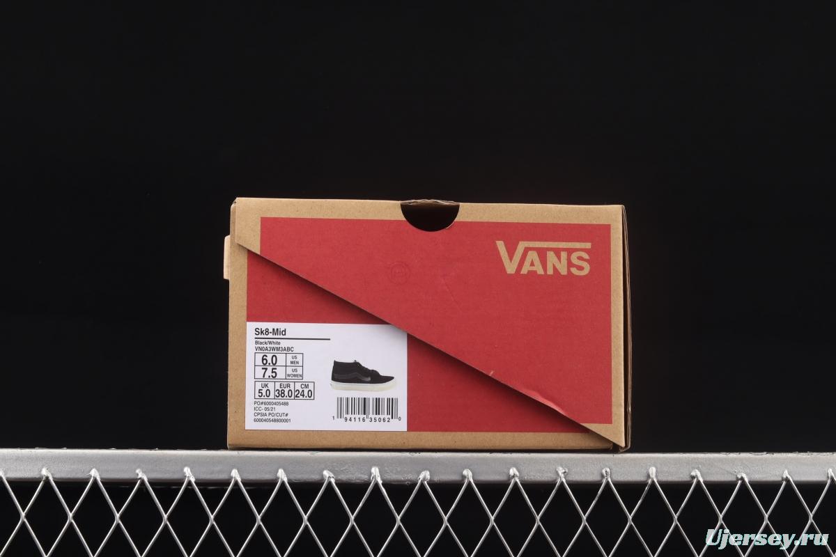 Vans Sk8-Mid 's new cool-feeling transparent glass glue black Zhongbang board shoes VN0A3WM3ABC