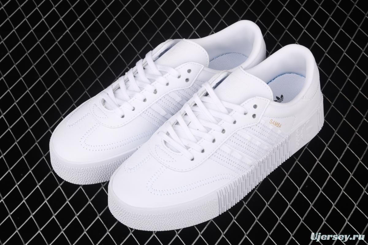 Adidas Sambarose W FV7420 clover retro head layer all white lace thick soles raised board shoes