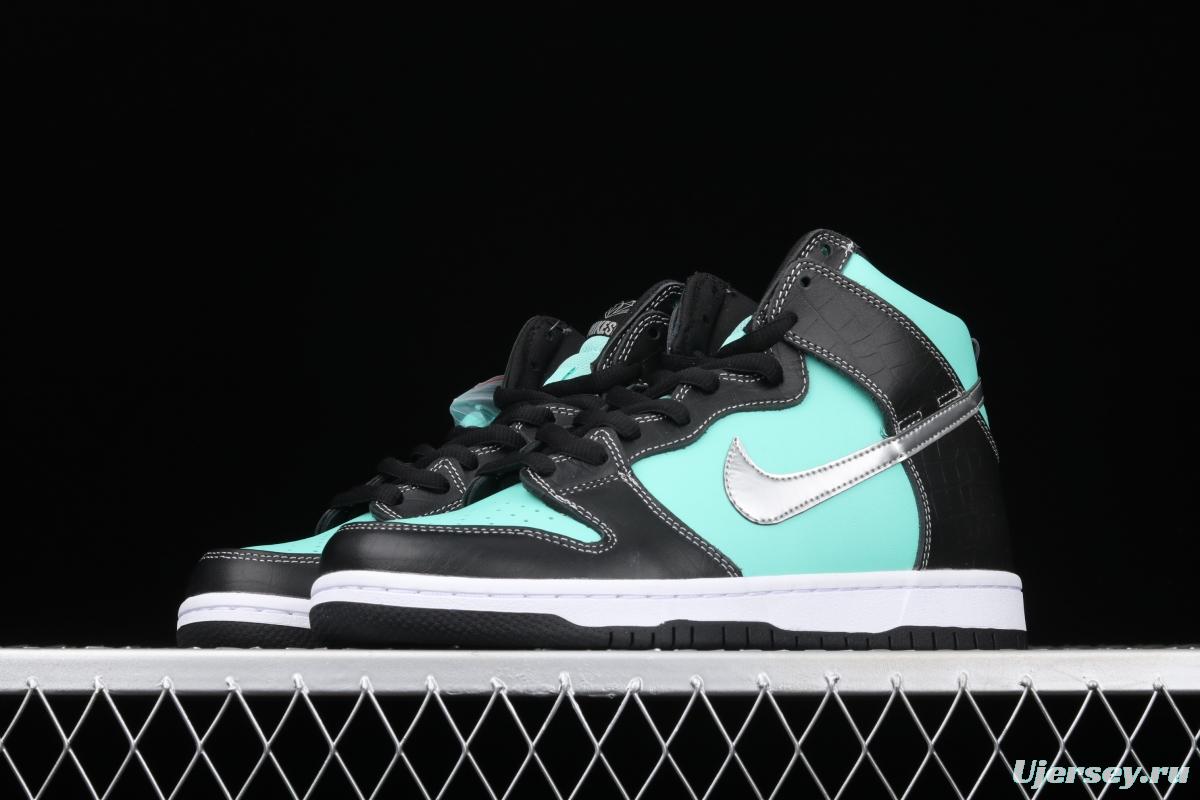 NIKE SB x Diamond DUNK Hi Tiffany joint name ice blue high top casual skateboard shoes 653599-400