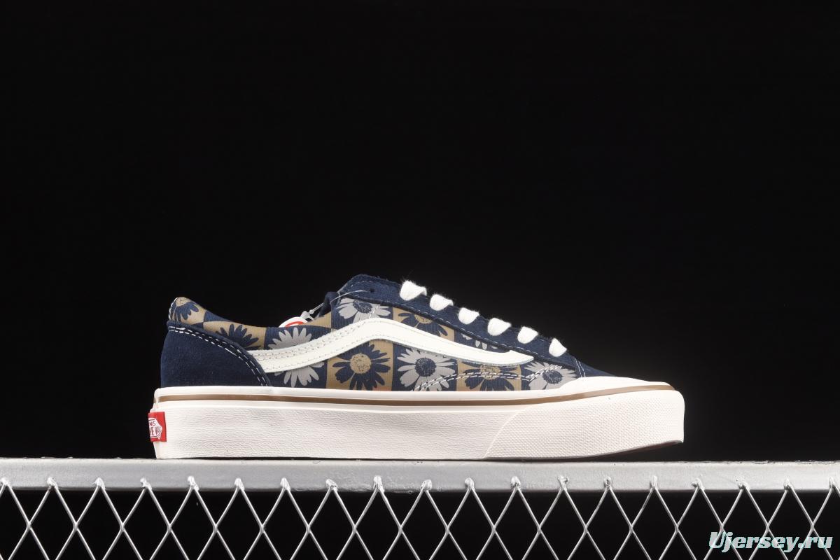 Vans Old Skool Silent Blue fun Sunflower printed low-top Leisure Board shoes VN0A6WKT6QS