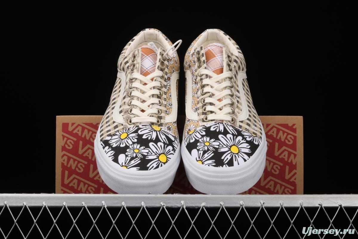 Vans Old Skool PEACEMINUSONE small chrysanthemum plaid low-top casual board shoes VN0A702J4201