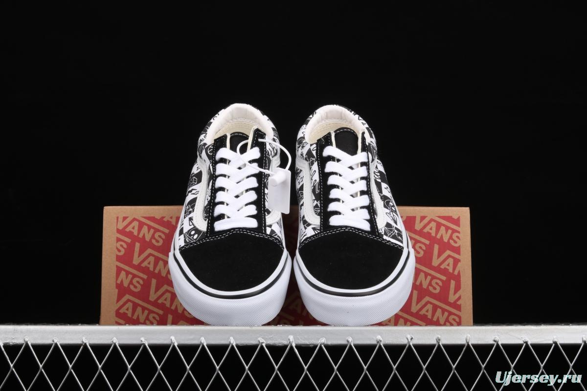 Vans Old Skool black-and-white graffiti printed low-top shoes VN0A7Q2J6U6