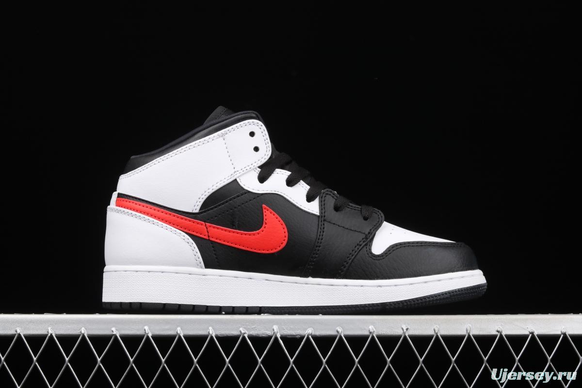 Air Jordan 1 Mid black white red hook Zhongbang basketball shoes 554725-075