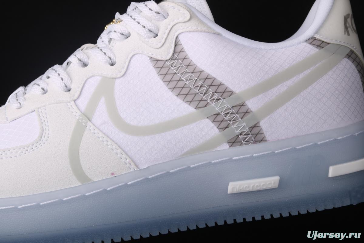 NIKE Air Force 1 React QS Light Bone Analysis of Ice Blue low Upper Board shoes CQ8879-100